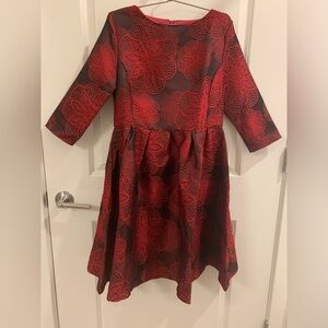 Red and black size medium embroidery midi dress with a touch of whimsy